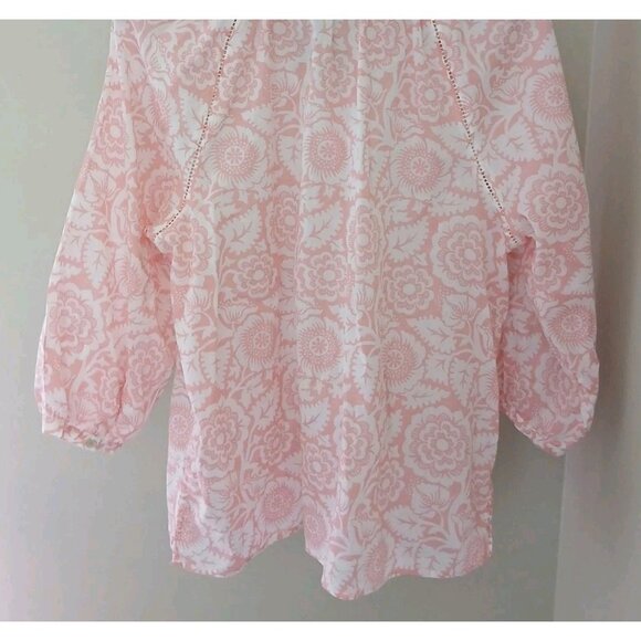 Talbots Smocked V Neck Popover Blouse Size Large Petite Pink Floral Work Lace - Picture 9 of 9
